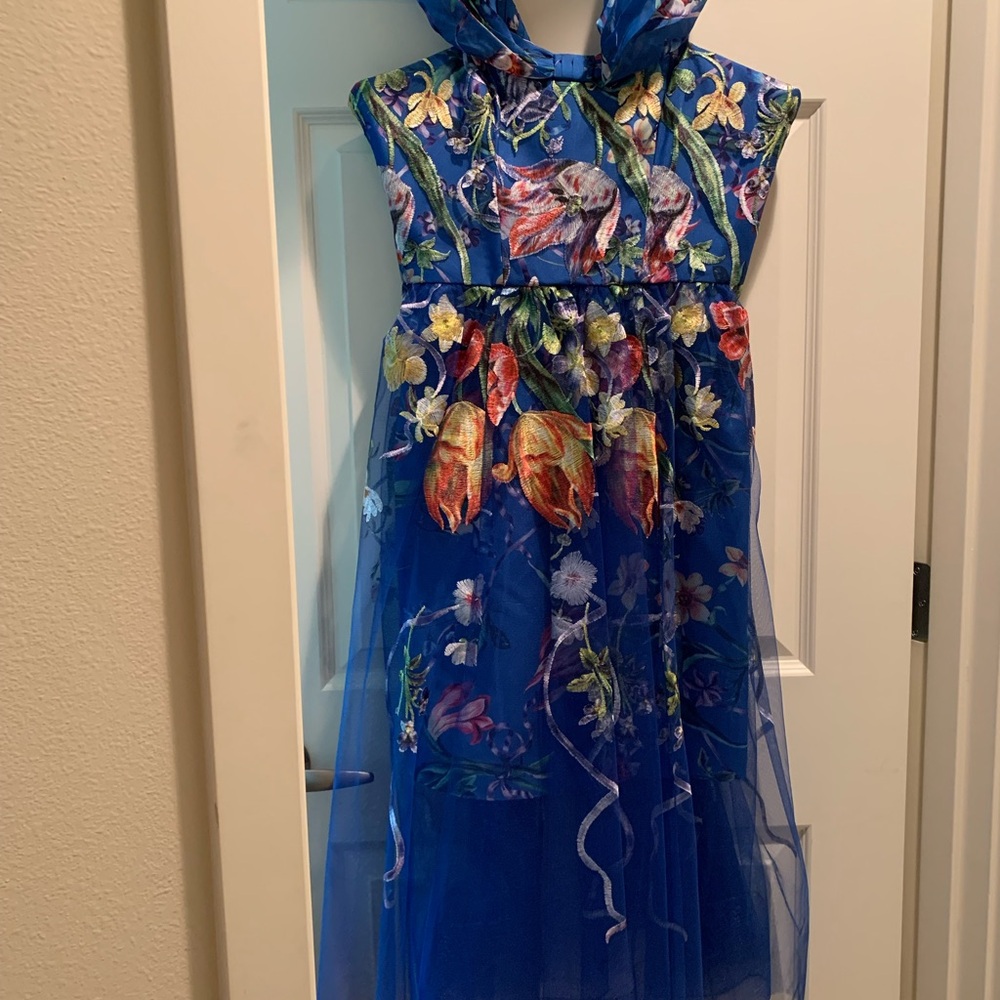 Elegant Floral Blue Special Occassion Dress